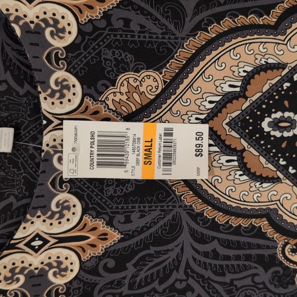 Charter Club Black Dress with Tan & Cream Paisley Motif. Mid Length - Picture 5 of 6